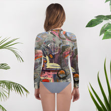 Load image into Gallery viewer, Youth Girls Rash Guard Swim Shirt Abstract print “Crazy Town” Sleeves Whimsy Fit Mix and Match Matching Mom