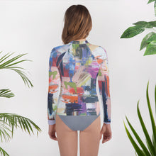 Load image into Gallery viewer, Kids Abstract Print Rash Guard “Kris Kros” Whimsy Fit - UPF 50+ Long Sleeve Swim Shirt