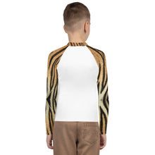 Load image into Gallery viewer, Kids Rash Guard Tiger Print Whimsy Fit UPF 50+ Long Sleeve Swim Shirt