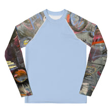 Load image into Gallery viewer, Youth Girls LIght BLue Rash Guard Swim Shirt with Abstract print “Crazy Town” Sleeves Whimsy Fit Mix and Match Matching Mom
