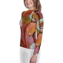 Load image into Gallery viewer, Circle in the Sand Girls Rash Guard Whimsy Fit UPF 50+ Long Sleeve Swim Shirt