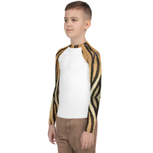 Load image into Gallery viewer, Kids Rash Guard Tiger Print Whimsy Fit UPF 50+ Long Sleeve Swim Shirt
