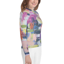 Load image into Gallery viewer, Kids Abstract Print Rash Guard “Kris Kros” Whimsy Fit - UPF 50+ Long Sleeve Swim Shirt