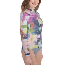 Load image into Gallery viewer, Kids Abstract Print Rash Guard “Kris Kros” Whimsy Fit - UPF 50+ Long Sleeve Swim Shirt