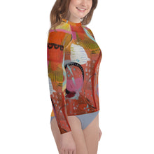 Load image into Gallery viewer, Circle in the Sand Girls Rash Guard Whimsy Fit UPF 50+ Long Sleeve Swim Shirt