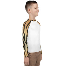 Load image into Gallery viewer, Kids Rash Guard Tiger Print Whimsy Fit UPF 50+ Long Sleeve Swim Shirt