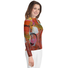 Load image into Gallery viewer, Circle in the Sand Girls Rash Guard Whimsy Fit UPF 50+ Long Sleeve Swim Shirt