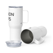 Load image into Gallery viewer, "Bourbon Helps" Travel mug with Handle - Whimsy Fit Workout Wear
