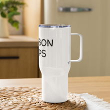 Load image into Gallery viewer, "Bourbon Helps" Travel mug with Handle - Whimsy Fit Workout Wear
