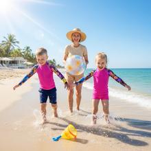 Load image into Gallery viewer, Kids Pink Breeze Bright Rash Guard Marketing Photo