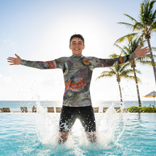 Load image into Gallery viewer, Youth Girls Rash Guard Swim Shirt Abstract print “Crazy Town” Sleeves Whimsy Fit Mix and Match Matching Mom