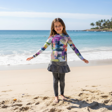 Load image into Gallery viewer, Kids Kris Kros Rash Guard Whimsy Fit - UPF 50+ Long Sleeve Swim Shirt - Beach Pose