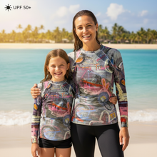 Load image into Gallery viewer, Mother and daughter in matching Crazy Town rash guards