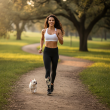 Load image into Gallery viewer, White French Bulldog on Black Yoga Leggings Whimsy Fit Dog Print Leggings Outdoor active pose
