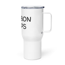 Load image into Gallery viewer, "Bourbon Helps" Travel mug with Handle - Whimsy Fit Workout Wear