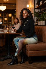 Load image into Gallery viewer, Woman at restaurant wearing Whimsy Fit Texas Tea leggings with blazer