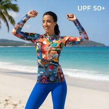 Load image into Gallery viewer, Women's Rash Guard Breeze Ocean Background