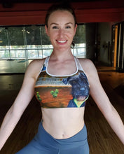 Load image into Gallery viewer, Austin City Scape Sports bra with Schnauzer - Whimsy Fit Workout Wear