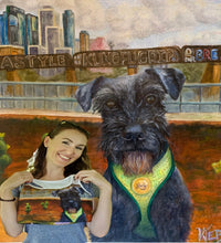 Load image into Gallery viewer, Austin City Scape Sports bra with Schnauzer - Whimsy Fit Workout Wear