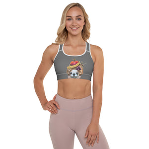 Grey Padded "Poms & Frenchies" Sports Bra - Whimsy Fit Workout Wear
