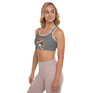 Grey Padded "Poms & Frenchies" Sports Bra - Whimsy Fit Workout Wear