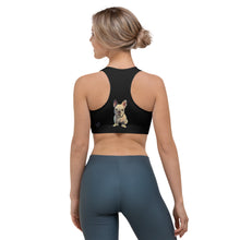 Load image into Gallery viewer, Whimsy Fit Black Sports bra with White French Bulldog - Whimsy Fit