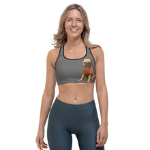 Load image into Gallery viewer, Whimsy Fit Grey Sports bra with Pug