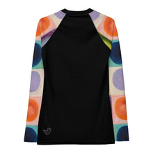 Load image into Gallery viewer, Whimsy Fit Women's Black Rash Guard "Circles"