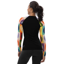 Load image into Gallery viewer, Whimsy Fit Women's Black Rash Guard "Circles"