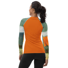 Load image into Gallery viewer, Whimsy Fit Orange Rash Guard with "Sink or Swim" Sleeves