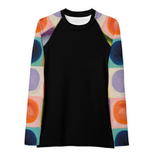 Load image into Gallery viewer, Whimsy Fit Women's Black Rash Guard "Circles"