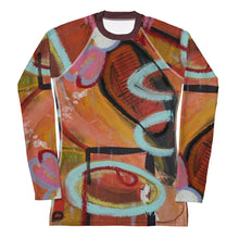 Load image into Gallery viewer, Women's Rash Guard “Circles in the Sand” Abstract Print Rash Guard Whimsy Fit - UPF 50+ Long Sleeve Swim Shirt Matching Mother Daughter