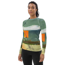 Load image into Gallery viewer, Whimsy Fit Orange Rash Guard with "Sink or Swim" Sleeves