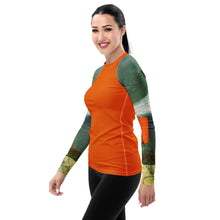 Load image into Gallery viewer, Whimsy Fit Orange Rash Guard with "Sink or Swim" Sleeves