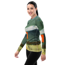 Load image into Gallery viewer, Whimsy Fit Orange Rash Guard with "Sink or Swim" Sleeves