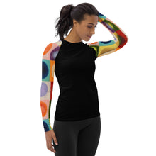 Load image into Gallery viewer, Whimsy Fit Women's Black Rash Guard "Circles"