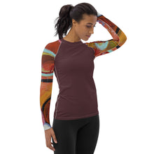 Load image into Gallery viewer, Womens Circles in the Sand Rash Guard -SPF Swim Shirt Whimsy Matching Mother DaughterSun Protectin for surfing and water sports