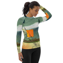 Load image into Gallery viewer, Whimsy Fit Orange Rash Guard with "Sink or Swim" Sleeves