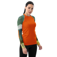 Load image into Gallery viewer, Whimsy Fit Orange Rash Guard with "Sink or Swim" Sleeves
