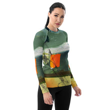 Load image into Gallery viewer, Whimsy Fit Orange Rash Guard with "Sink or Swim" Sleeves