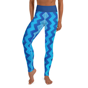 "Zig Zag" Blue Yoga Leggings with Bunny - Whimsy Fit Workout Wear
