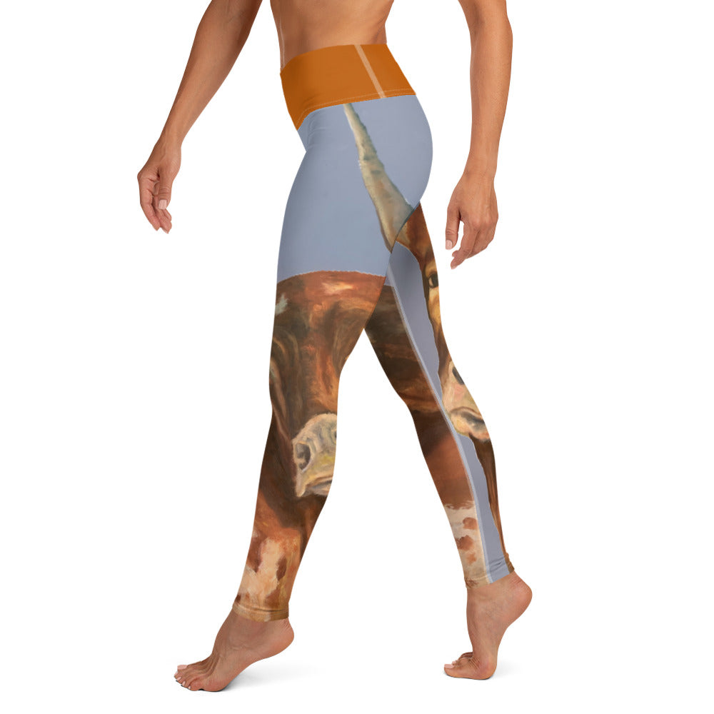 Whimsy Fit 2 Horns Yoga Leggings with Burnt Orange Waistband