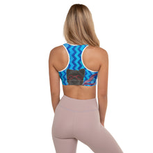 Load image into Gallery viewer, Blue Zig Zag Padded Sports Bra with Chow Chow - Whimsy Fit Workout Wear