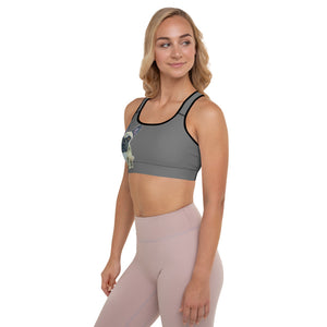 Grey Padded Sports Bra with French Bull Dog - Whimsy Fit Workout Wear