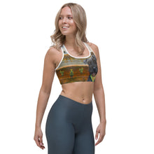 Load image into Gallery viewer, Austin City Scape Sports bra with Schnauzer - Whimsy Fit Workout Wear