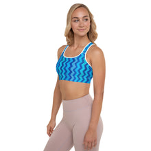Load image into Gallery viewer, Blue Zig Zag Padded Sports Bra with Chow Chow - Whimsy Fit Workout Wear