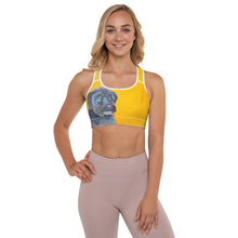 Load image into Gallery viewer, Bright Yellow Padded Sports Bra with "Doodle Dog" - Whimsy Fit Workout Wear