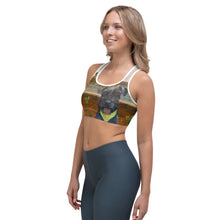 Load image into Gallery viewer, Austin City Scape Sports bra with Schnauzer - Whimsy Fit Workout Wear

