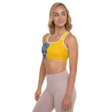 Load image into Gallery viewer, Bright Yellow Padded Sports Bra with "Doodle Dog" - Whimsy Fit Workout Wear