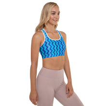 Load image into Gallery viewer, Blue Zig Zag Padded Sports Bra with Chow Chow - Whimsy Fit Workout Wear